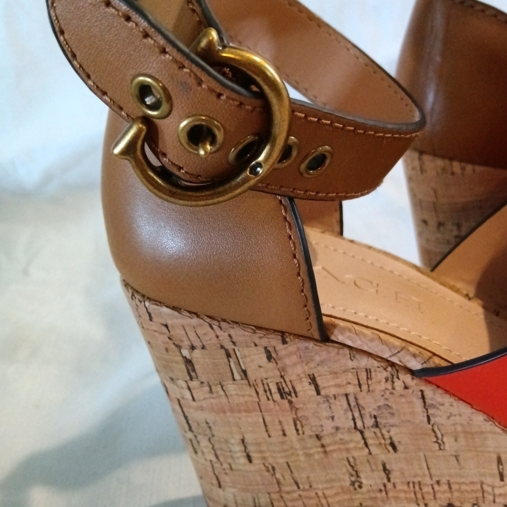 COACH Isla Wedge Heel Sandal Geranium Orange Leather Size 7 - Picture 4 of 10